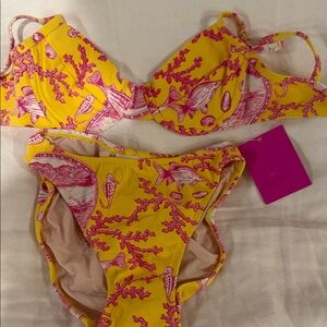 Leggiadro Yellow and Pink Bikini Set NWT Small
